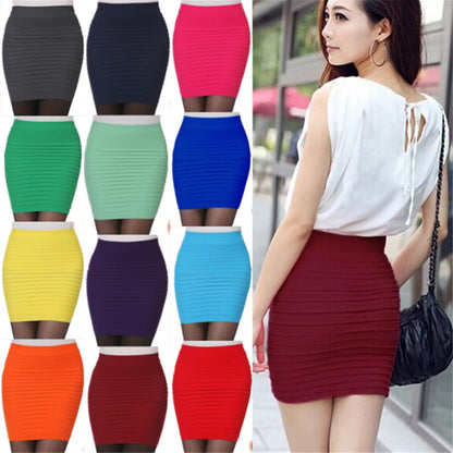 Women’s Summer High Waist Pleated Skirt – Solid Color Elastic Mini Skirt, Slim Draped Pencil Skirt for Office & Sexy Look