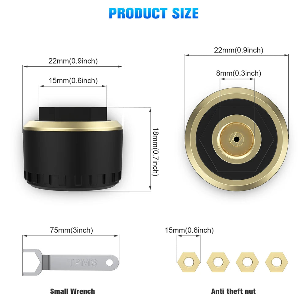 Car TPMS Bluetooth 5.0 Tire Pressure Monitoring System – Motorcycle & Car Tyre Sensor with iOS/Android App Display