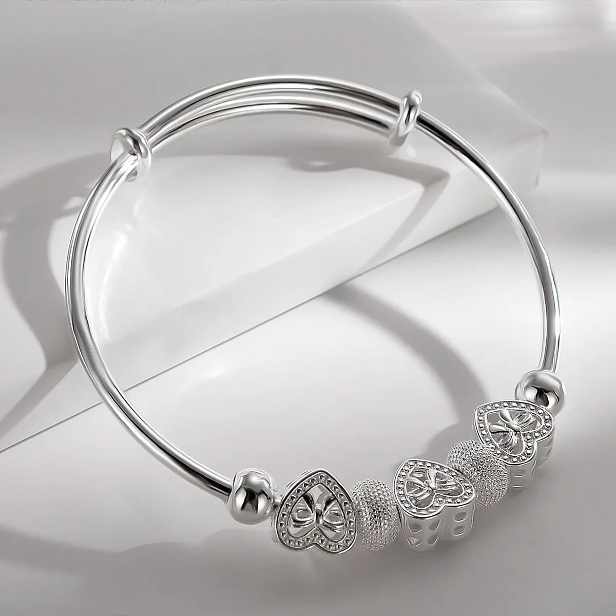 Women’s 925 Sterling Silver Open Cuff Bangle – Adjustable Charm Bracelet for Wedding Party Fashion Jewelry