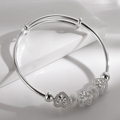 Women’s 925 Sterling Silver Open Cuff Bangle – Adjustable Charm Bracelet for Wedding Party Fashion Jewelry