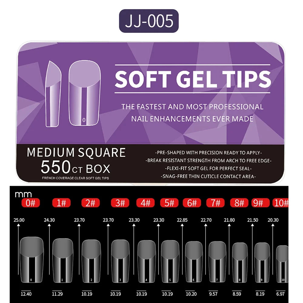 550pcs Soft Gel Nail Tips - Medium Short Almond & Coffin Full Cover Press On Nail Extension Kit