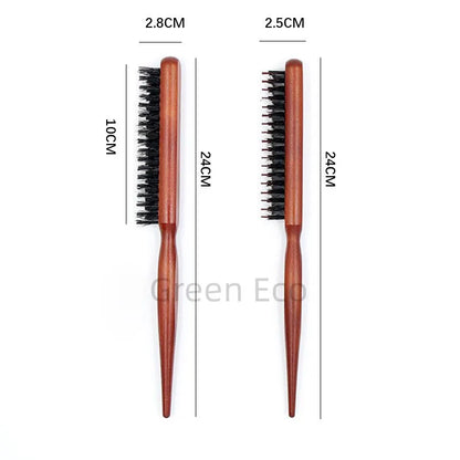 Professional Salon Teasing Brush – Boar Bristle Wood Slim Comb for Backcombing, Hair Extensions & DIY Styling