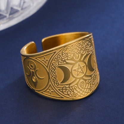 Witchcraft Pentagram Tetragrammaton Ring - Stainless Steel Pentacle Protection Amulet Ring for Men