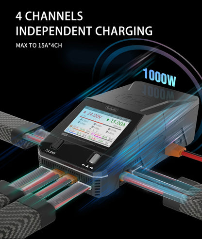ToolkitRC Q6AC Charger — AC 400W/DC 1000W 4CH with USB A/Type-C, LiPo 1-6S, NiMH 1-16S, PB 1-10S, IPS Display