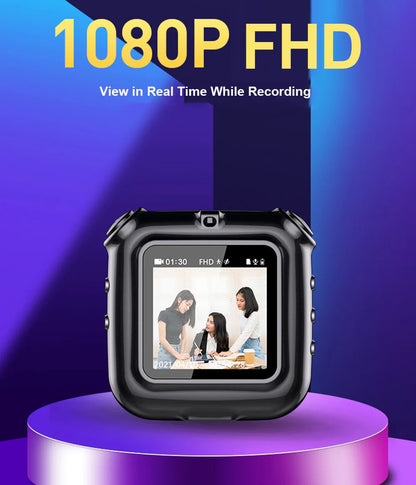 V9 Mini Clip Necklace Camera - 1080P Portable Audio Video Photo Recorder with Display Screen and Loop Recording