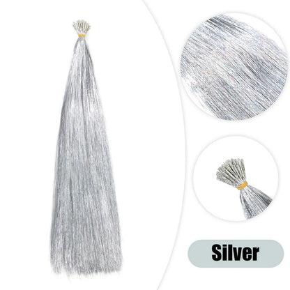 50PCS I-Tip Glitter Hair Extensions - Synthetic Fairy Tinsel Hair Strands for Women & Girls Party Hair Accessories