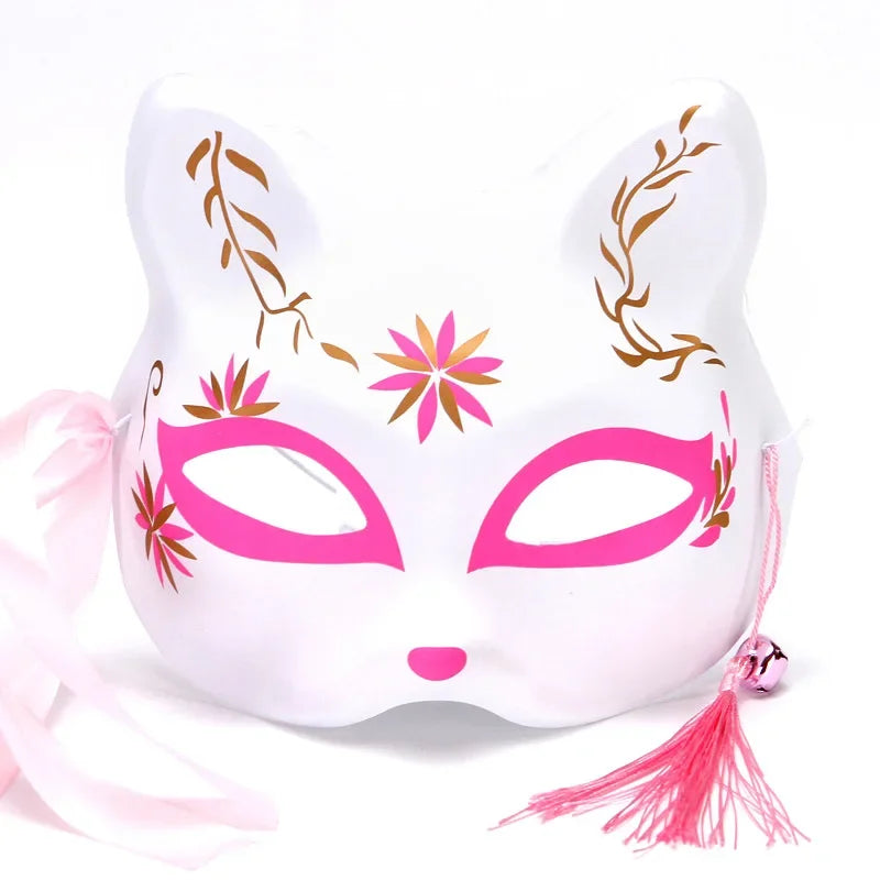 Hand-Painted Fox Mask –  Anime-Inspired Half-Face Cosplay Mask for Raves, Festivals, Masquerade Parties & Costumes