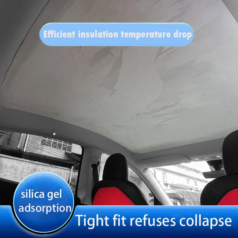 Electrostatic Sunshade for Tesla Model 3 & Y – Ice Cloth Sunroof Front & Rear Glass Skylight Interior Cooling Shade