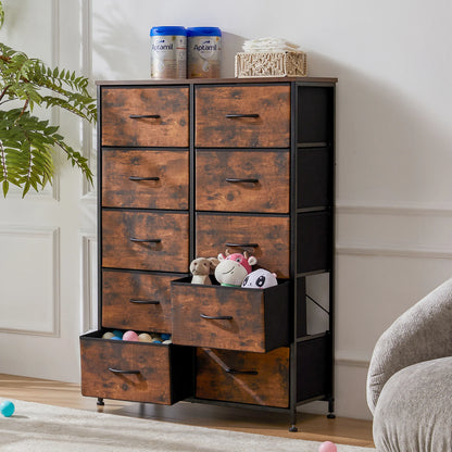 Bedside Table with 10 Fabric Drawers – Steel Frame Storage Cabinet for Bedroom & Living Room