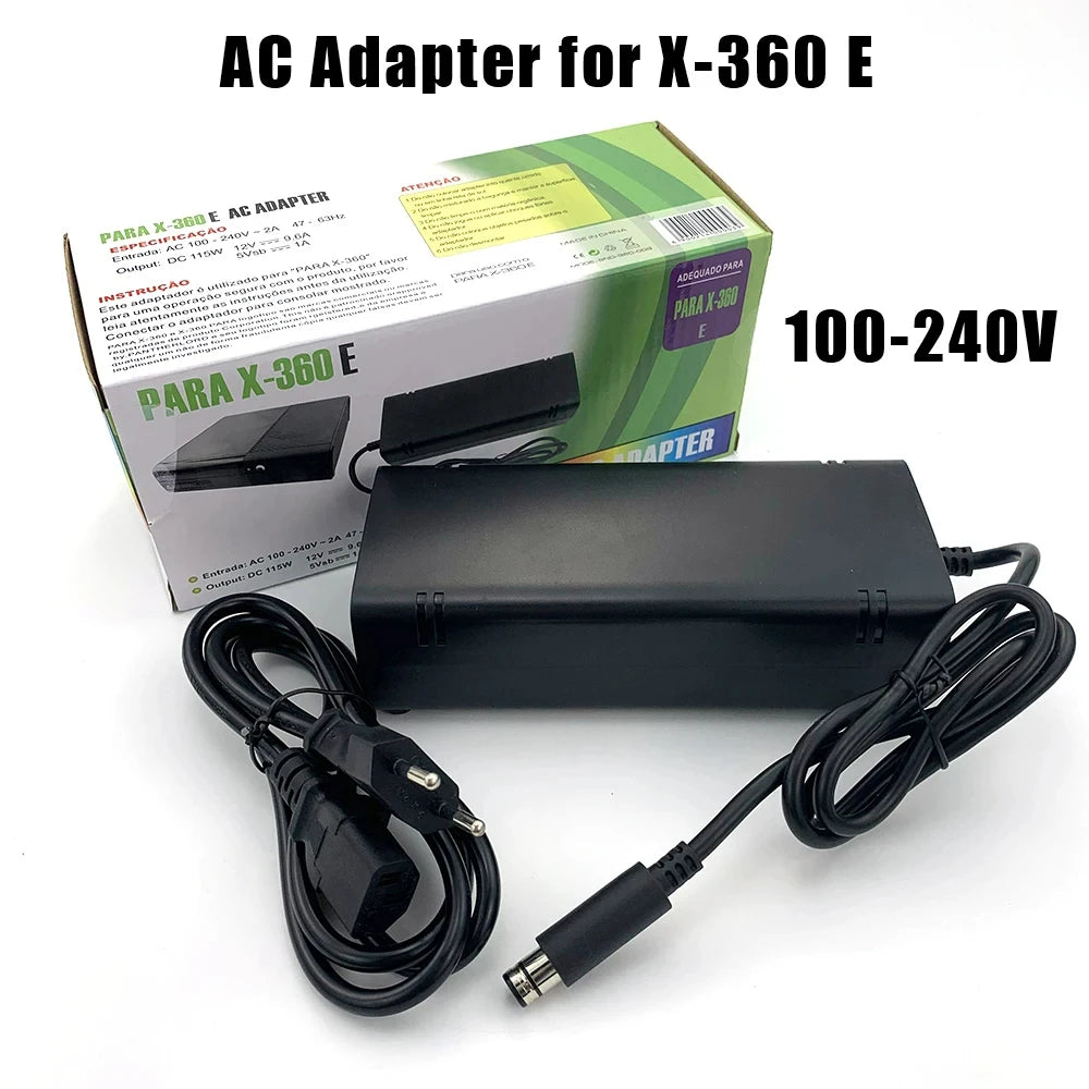 Xbox 360 E Console Power Supply Adapter – 110-240V with US/EU/UK Plug & Replacement Cable