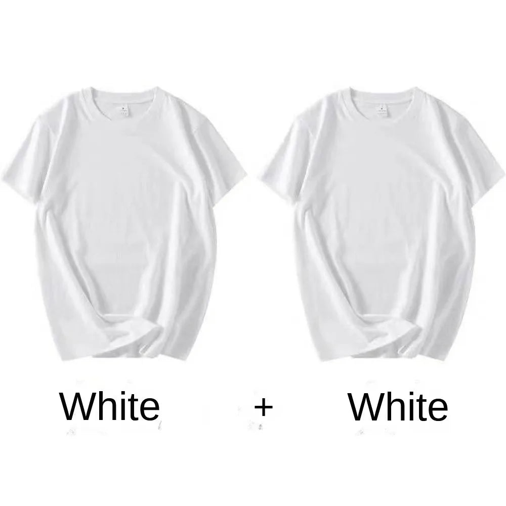 2PCS Unisex 100% Cotton White T-Shirts – Casual Loose Fit Short Sleeve Breathable Tees for Men & Women