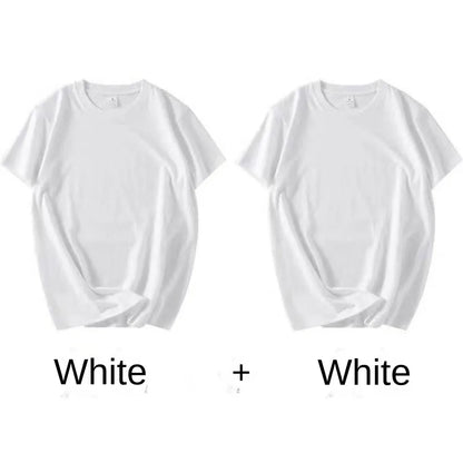 2PCS Unisex 100% Cotton White T-Shirts – Casual Loose Fit Short Sleeve Breathable Tees for Men & Women