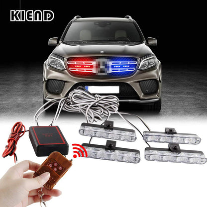 4 in 1 Red & Blue Emergency Strobe Lights - 12V Police Lights with Wireless Remote Control, Flash Grille Light for Cars, Trucks, Vans, and SUVs