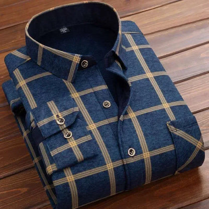 Men's Winter Plaid Flannel Shirt - Thick Fleece-Lined Long Sleeve Warm Casual Dress Shirt