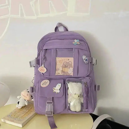Girls' Cute School Backpack - Harajuku Style with Pockets, Ideal for Students and Teens, Includes Laptop Compartment