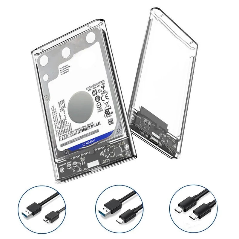 Clear 2.5 Inch SATA SSD HDD Enclosure - USB 3.0 Type-C External Hard Drive Case with UASP Support