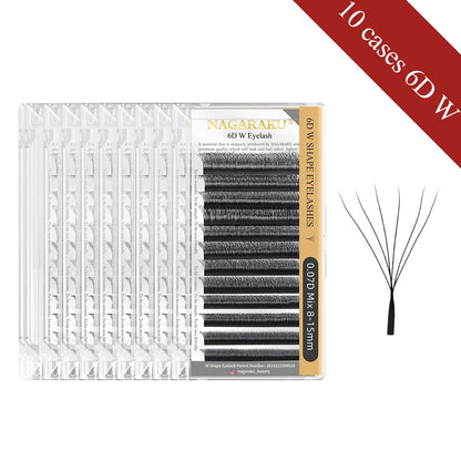 NAGARAKU W-Shape Bloom Eyelash Extensions – 10 Cases Premade 3D-8D Fans, Soft Natural Full-Density Lashes