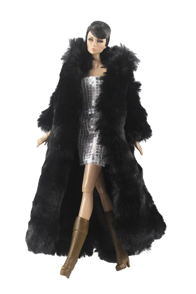 1:6 Scale Doll Clothes – Fur Coat Dress Outfit for 11.5" (30cm) Dolls, Multiple Styles, Gift for Girls