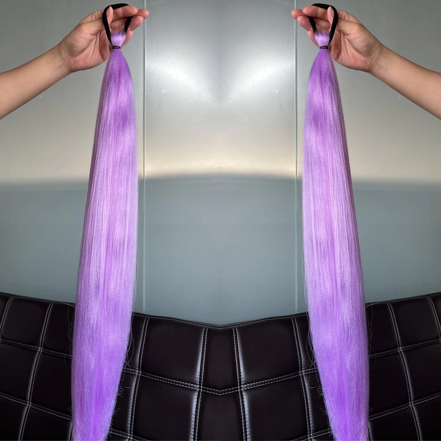 2Pcs Purple Synthetic Ponytail Extensions – Long Straight Hair Accessories with Rubber Bands for Women & Halloween
