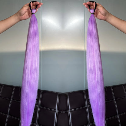 2Pcs Purple Synthetic Ponytail Extensions – Long Straight Hair Accessories with Rubber Bands for Women & Halloween