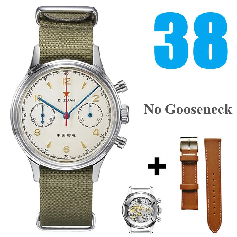 RED STAR 1963 Men's Chronograph Watch - 38mm Pilot Design with Seagull ST1901 Movement & Sapphire Glass