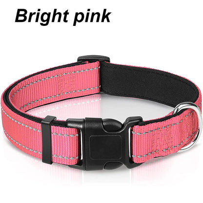 Reflective Adjustable Dog Collar for Medium & Large Dogs – Soft Neoprene Padded Durable Nylon Safety Pet Collar