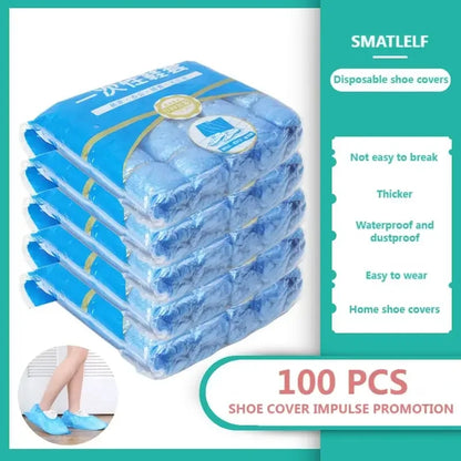 100pcs Disposable Waterproof Boot Covers – Non-Slip, Plastic Overshoes for Rain & Mud Protection