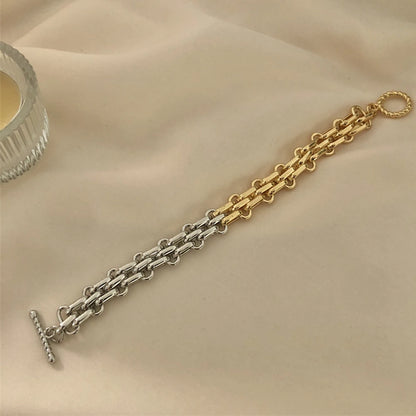 Women’s Punk Chunky Two-Tone Chain Bracelet – Gold & Silver Wide Link Statement Jewelry with Toggle Clasp