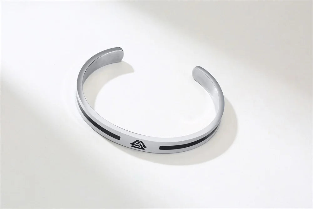 Men's Enamel Bangle - Viking Logo Cuff Bracelet, Stainless Steel Minimalist Bangle for Gentlemen