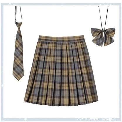 Women’s Plaid Pleated Skirt with Bowtie – XS-5XL Harajuku Preppy Mini Japanese School Uniform, Summer Kawaii Jupe