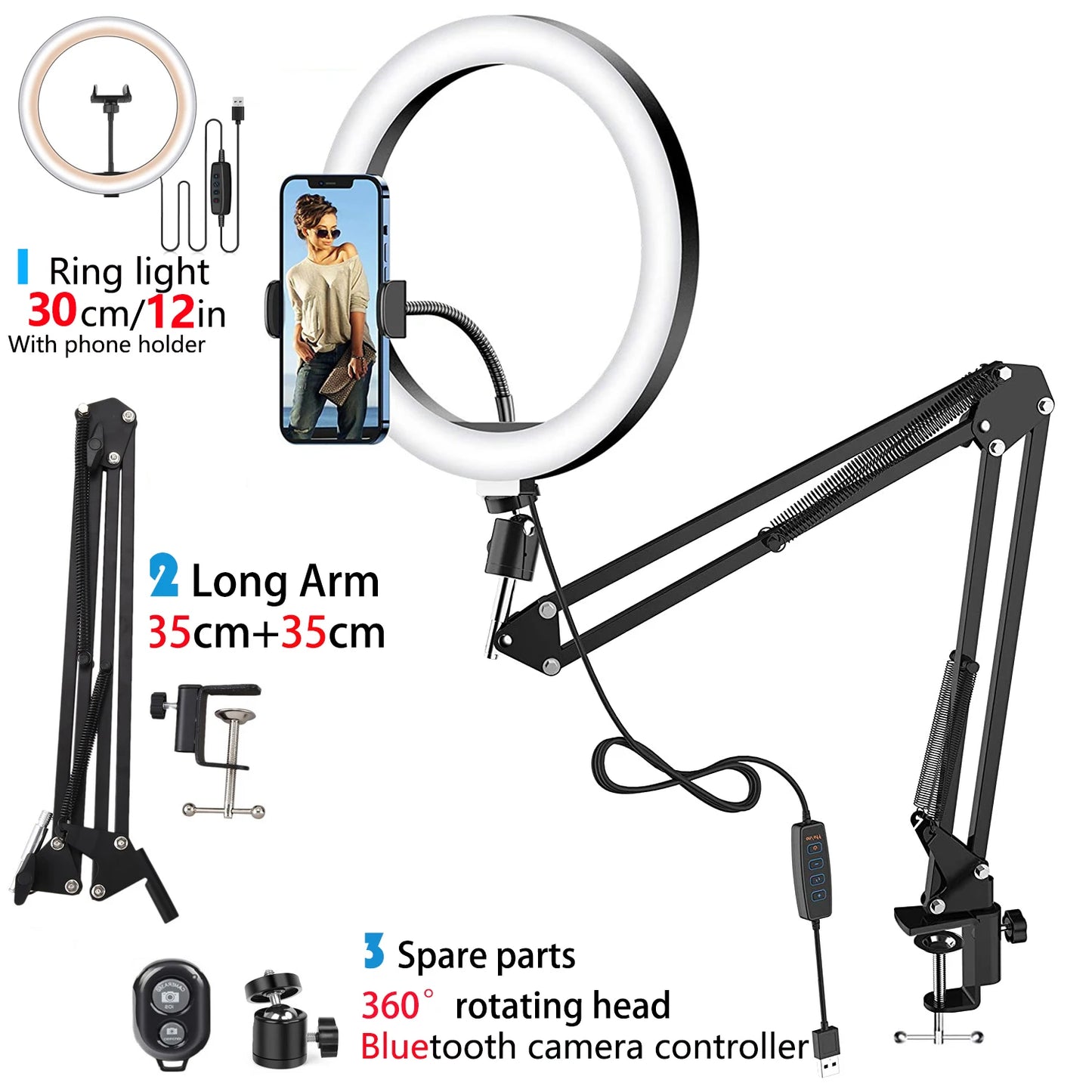 LED Selfie Ring Light with Phone Stand – Folding Arm, Dimmable Circle Fill Light & Tripod for YouTube & Streaming