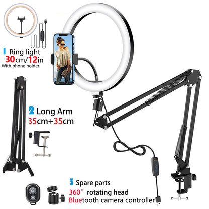 LED Selfie Ring Light with Phone Stand – Folding Arm, Dimmable Circle Fill Light & Tripod for YouTube & Streaming