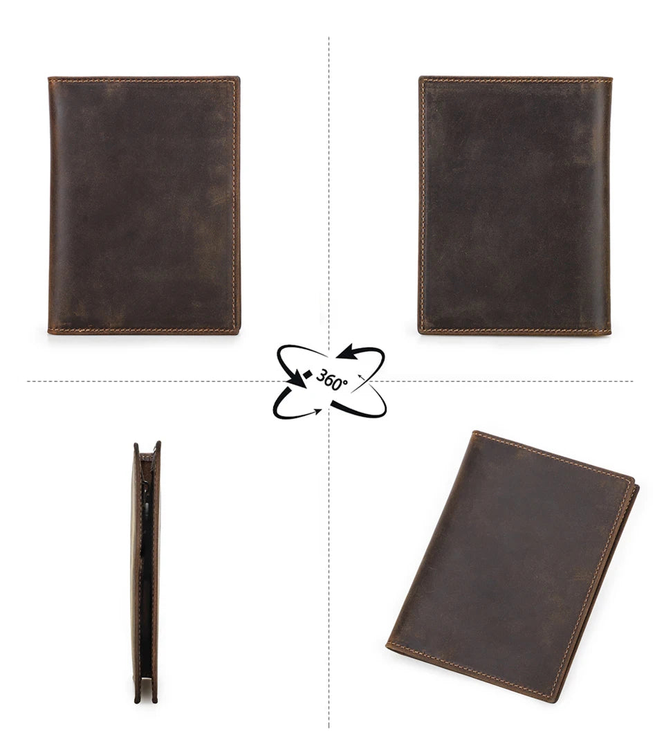 Genuine Cow Leather Passport Holder with AirTag Case – RFID Blocking Travel Wallet with Pen, Card Holder & Anti-Lost Pocket