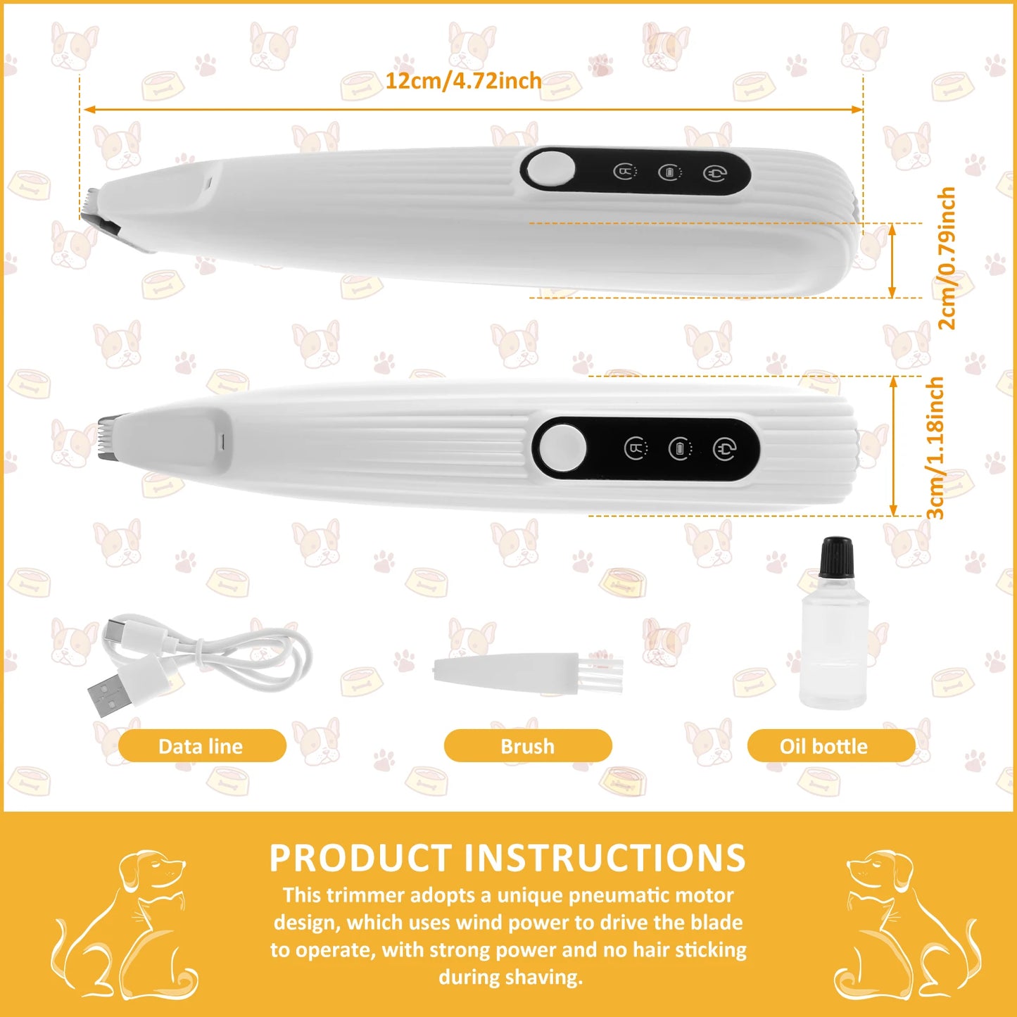 Pet Dog & Cat Paw Trimmer - LED Light, Low Noise, Waterproof Cordless Hair Clipper Grooming Tool