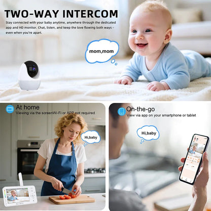 WiFi 1080P Baby Monitor with 4.3" Display & App Control – Night Vision PTZ Camera, 2-Way Audio, Lullabies, Feeding Reminder & Night Light Nanny Cam