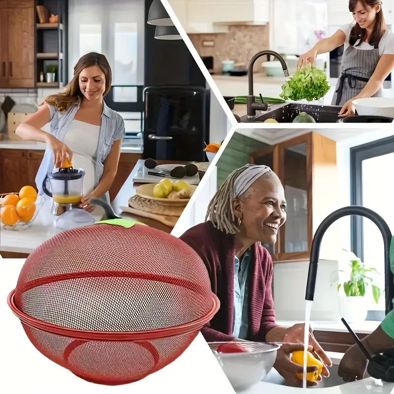 Metal Fruit Basket with Mesh Cover - Kitchen Storage Rack for Home & Outdoor Use