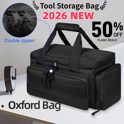 Heavy Duty High Capacity Tool Storage Bag – Water Resistant Organizer Case with Padded Base & Comfortable Handle for Easy Carrying, Black Tool Bag