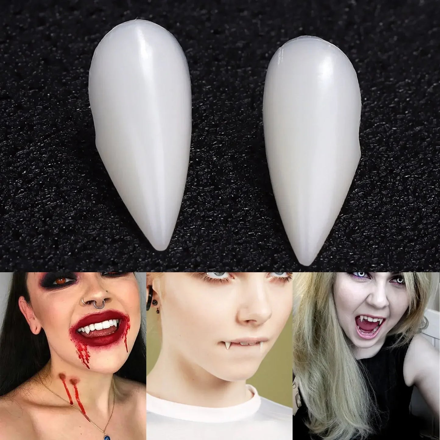 5 Pairs Halloween Vampire Fangs – Resin False Teeth Costume Props with Solid Glue for Cosplay, Party & DIY Decoration