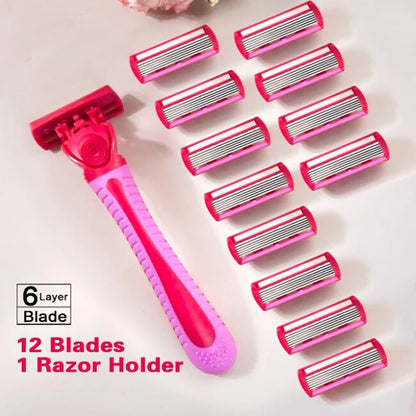 Women’s Manual Safety Razor Set – 1 Handle + 18pcs 6-Layer Stainless Steel Replaceable Blades
