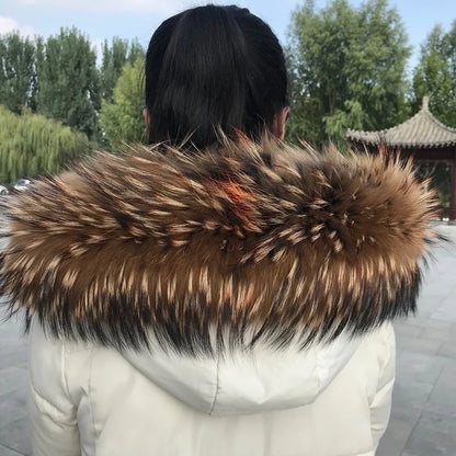 Natural Raccoon & Fox Fur Scarf – Luxury Women’s Winter Fur Collar and Hood Trim for Coats & Jackets