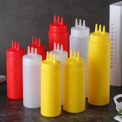 Plastic Squeeze Sauce Bottle – Graduated Jam & Salad Container with 3 Nozzles