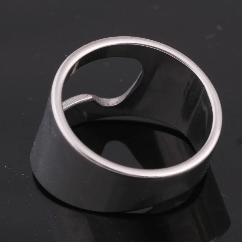 Stainless Steel Bottle Opener Ring - Finger Ring Corkscrew for Beer Cans - Cool Bar and Kitchen Gadget Gift