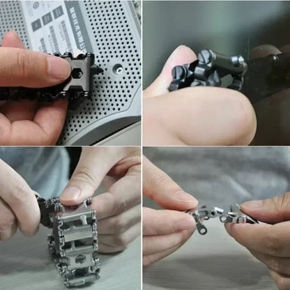 Multifunction Stainless Steel Tool Bracelet – Wearable Bike Multitool Kit with Bolt Drivers for Outdoor Survival and Everyday Carry Use