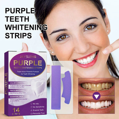 14-Piece Purple Teeth Whitening Strips - Dental Whitening Gel for Oral Hygiene, Stain Care, and a Brighter Smile