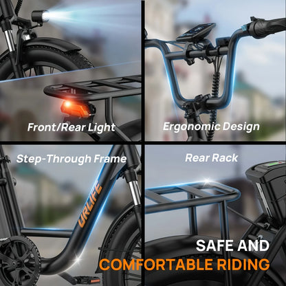 URLIFE E20 1000W Electric Bike – 48V 13Ah Removable Battery, 28MPH Fat Tire E-Bike with 7-Speed & Dual Disc Brakes