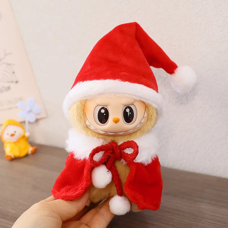 15–17cm Labubu Doll Clothes – Christmas Hat, Scarf & Elk Snowman Plush Outfit Set, New Year Gift