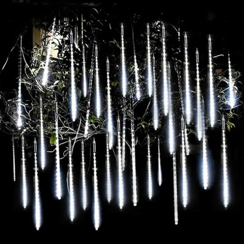 LED Meteor Shower Rain Lights – Waterproof Falling Raindrop Fairy String Light for Christmas, Holiday and Patio Decor, 30CM