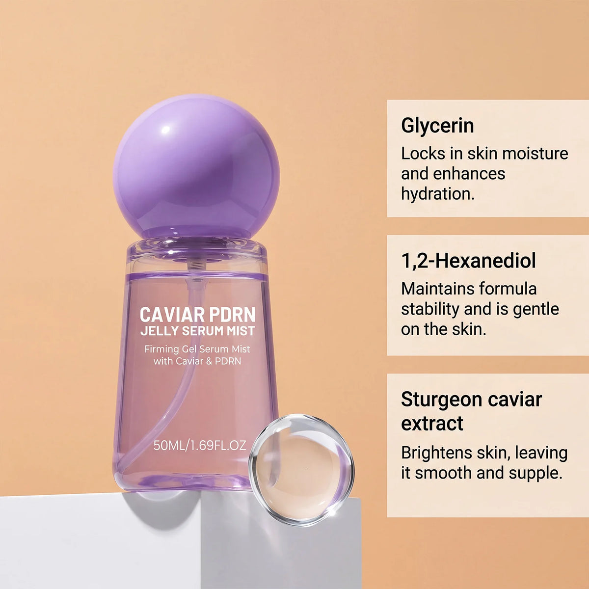 Caviar PDRN Collagen Peptide Jelly Serum Mist Set - Hydrating, Plumping Facial Mist for Dewy, Firm-Looking Skin and Travel Skincare