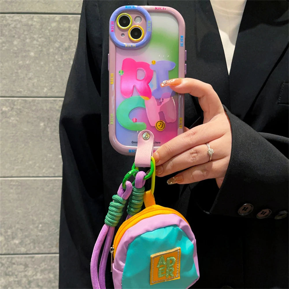 Cute Colorful Gradient Coin Purse Crossbody Lanyard Case: INS Soft Cover for iPhone 15/14/13/12/11 Series - Shockproof Protection for Pro Max, XS, XR, Plus