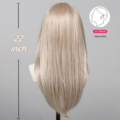 ALAN EATON Blonde Layered Synthetic Wig with Bangs – Long Straight Heat-Resistant Wig for Women & Girls, Natural Daily Hair